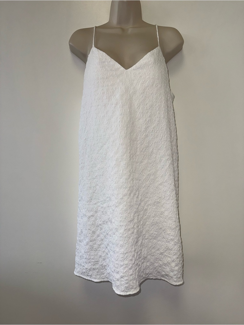 Lola Grace (Large) White Textured Midi Slip Dress with Spaghetti Straps